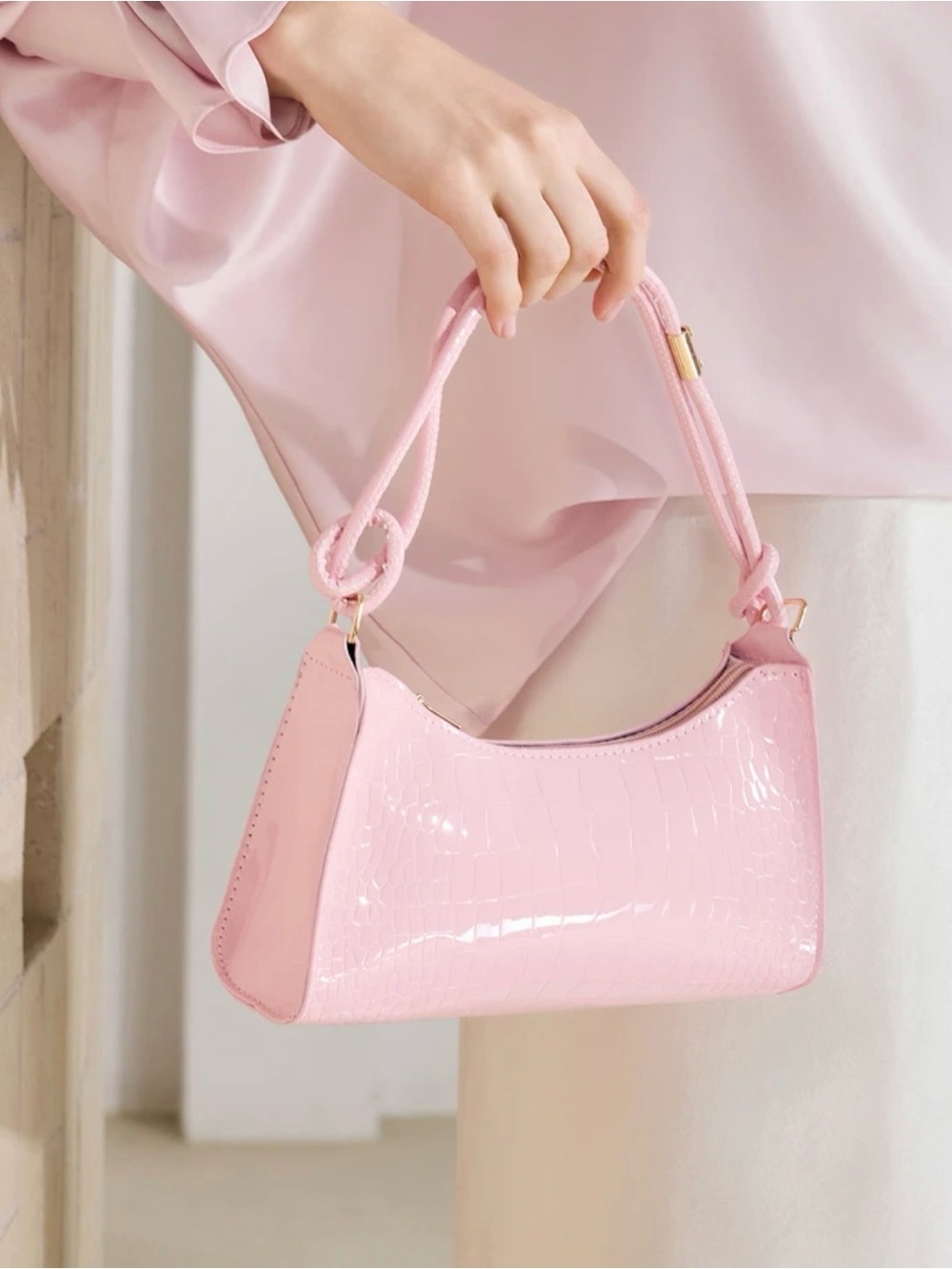 Pink Solid Color Minimalist & Elegant Embossed purse